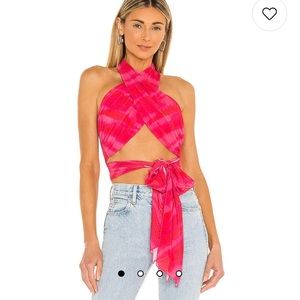 h:ours Rios Wrap Halter Top in Strawberry Tie Dye size S